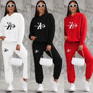 女休闲运动印花连帽套装 欧美跨境亚马逊独立站秋冬季 套装 时尚 新款