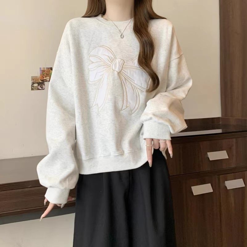 外贸实拍棉质圆领无帽卫衣女薄款春秋装宽松大码百搭刺绣上衣,个性定制/设计服务/DIY,连衣裙加工定制,淘宝优惠券,粉丝福利购,淘宝优惠卷