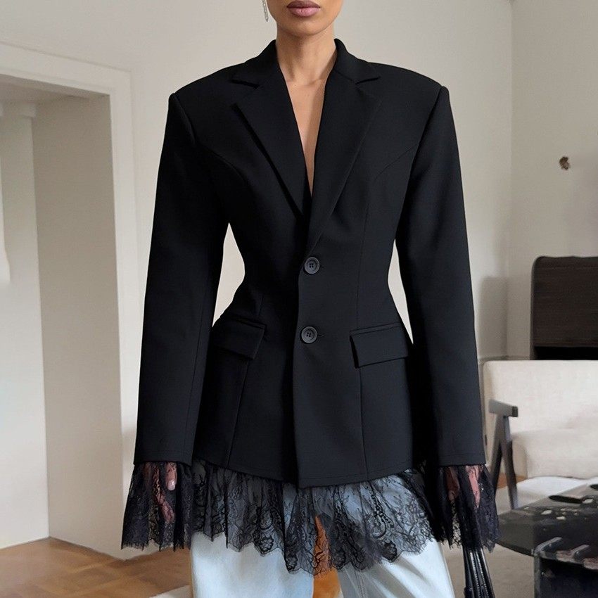 秋冬新款高级感收腰修身蕾丝拼接西装外套设计感气质时尚跨境,个性定制/设计服务/DIY,连衣裙加工定制,淘宝优惠券,粉丝福利购,淘宝优惠卷