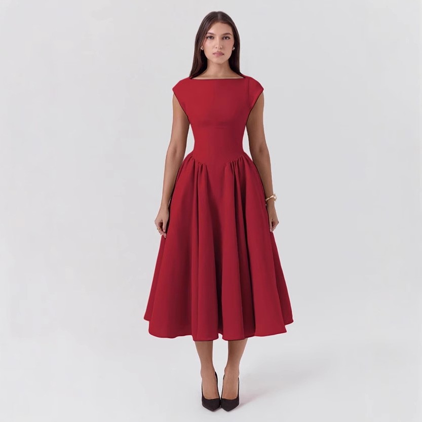 秋冬新款欧美风跨境女装时尚气质性感露背收腰修身纯色连衣裙