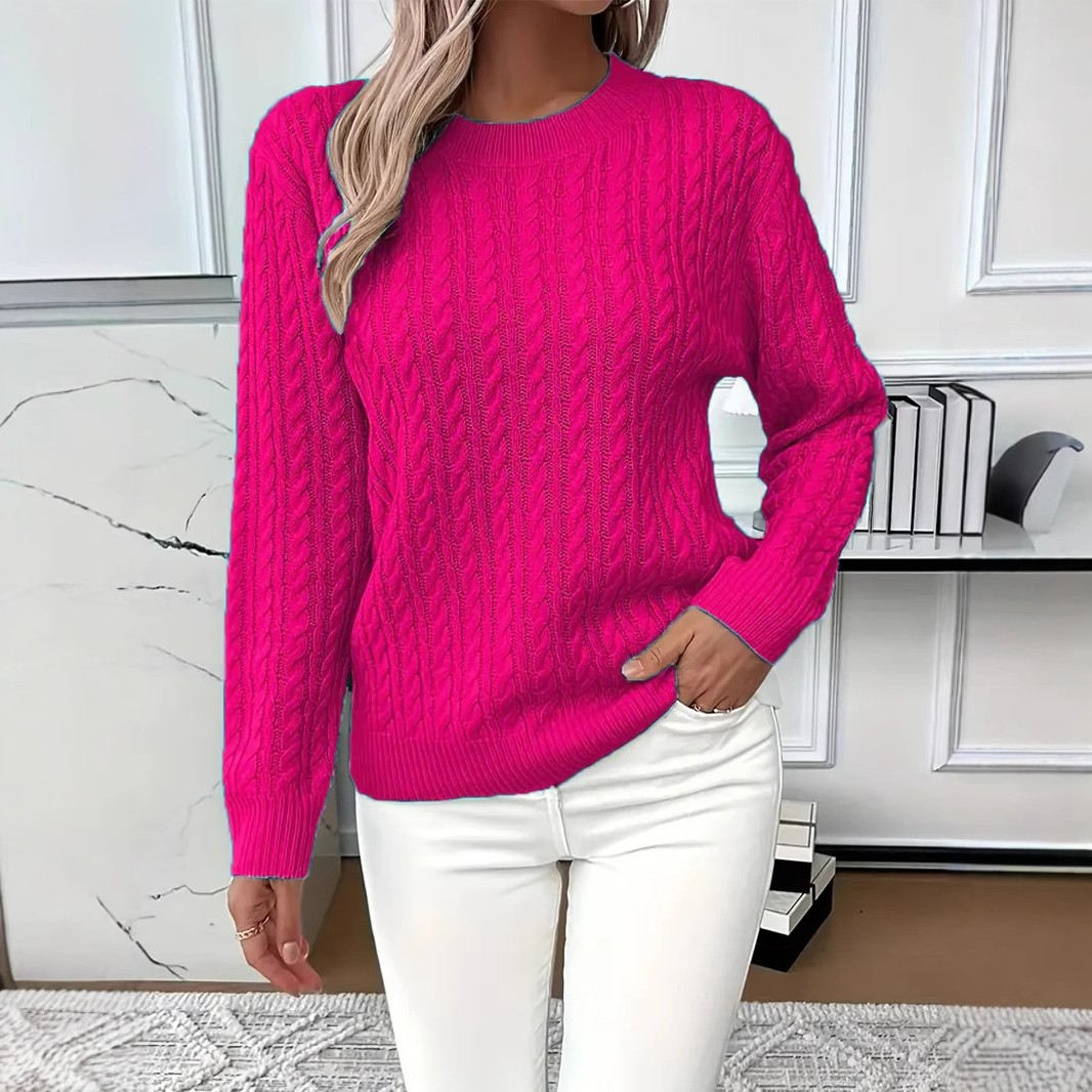 跨境外贸亚马逊爆款百搭时尚经典麻花圆领毛衣