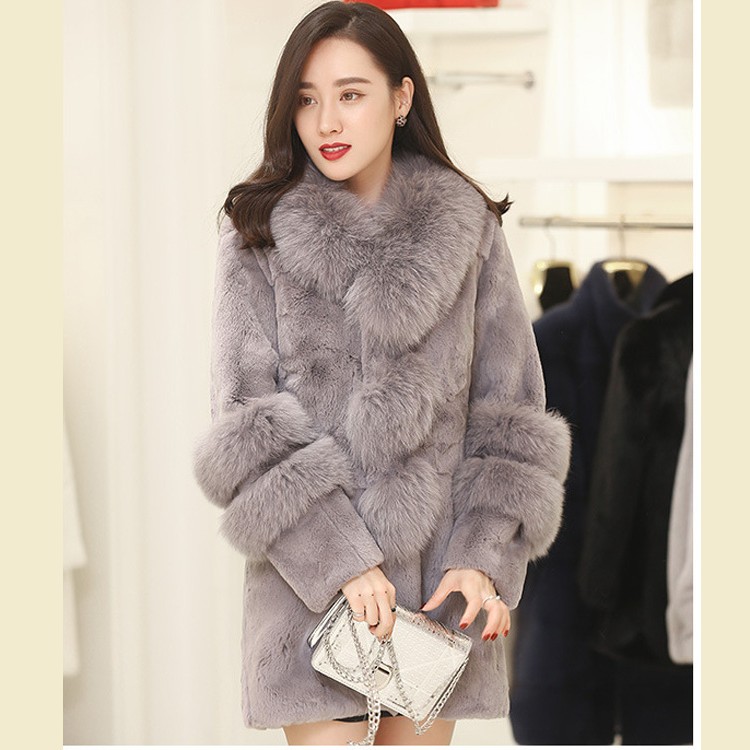 仿狐狸毛领整皮獭兔毛仿皮草外套中长款女士显瘦大衣时尚修身