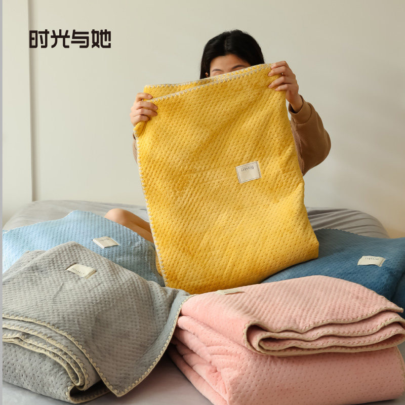 简约纯色锁边星星夹棉毯单人宿舍短绒柔软双人家用床品可机洗毯子