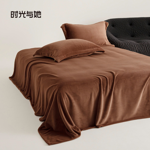 加厚牛奶绒全消光床笠轻奢珊瑚绒防滑床单床上用品高克重抗静电