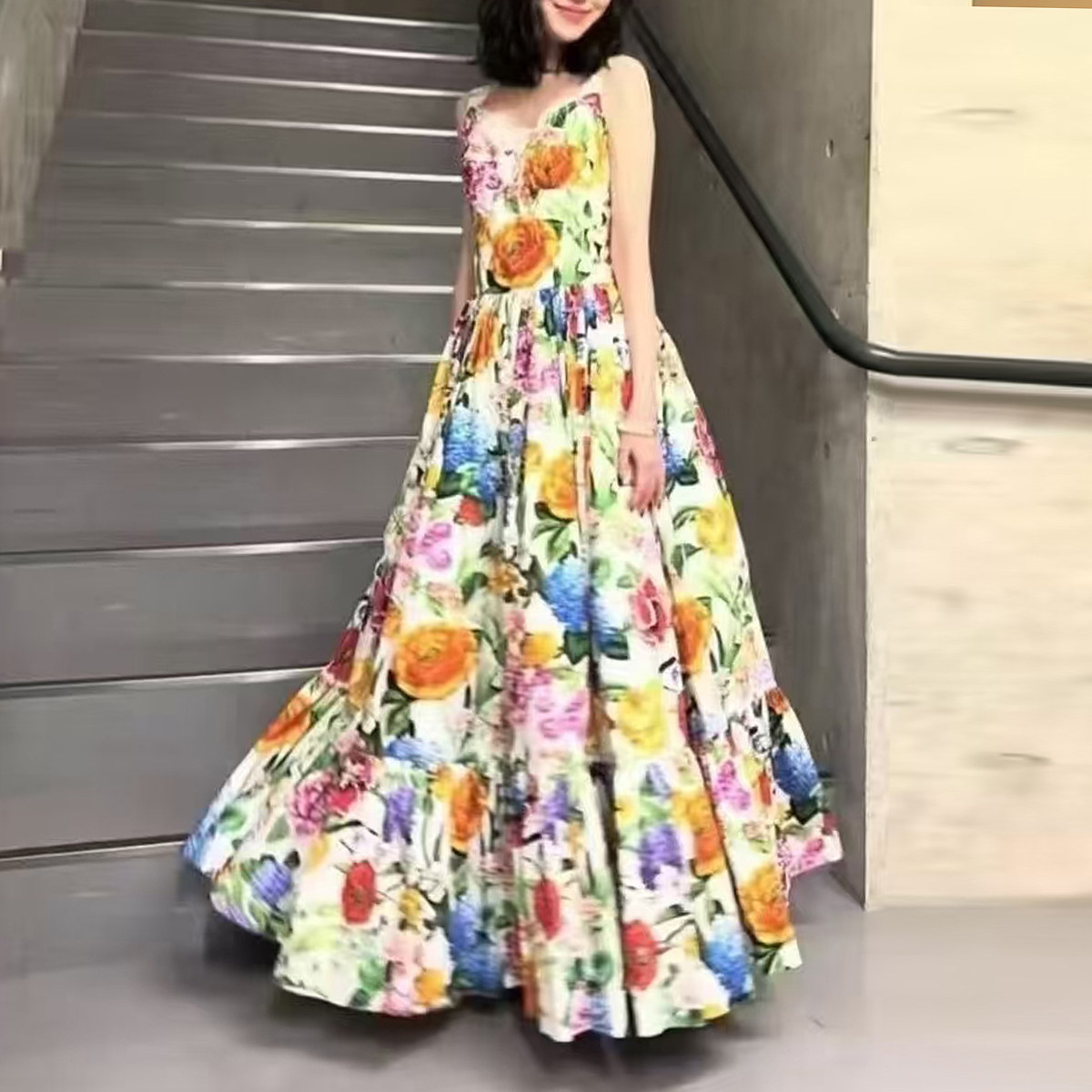 仙女风大摆纯棉小碎花收腰长裙子