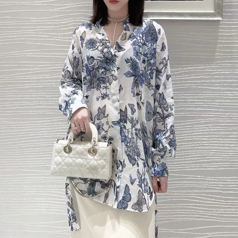 宽松仙女单排扣长袖纯棉印花