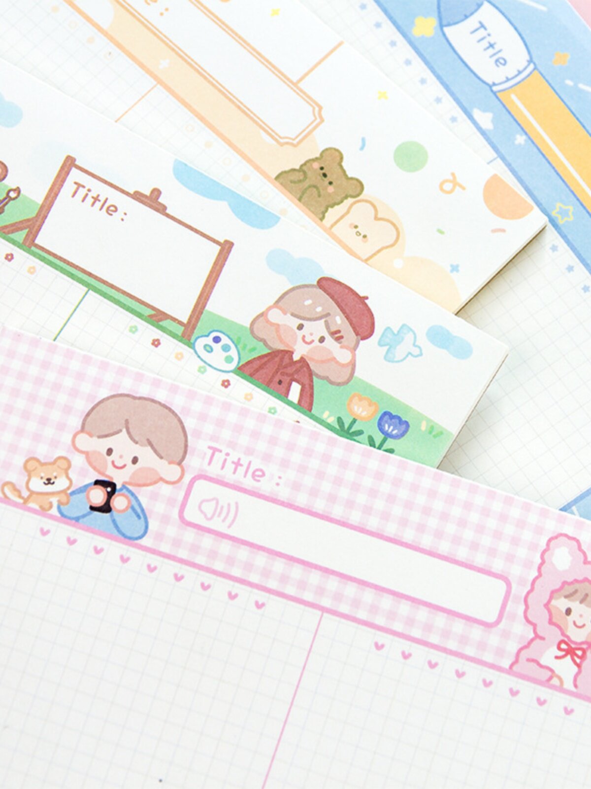 XIAO TU TU LE 작은 신선한 메모 용지 찢을 수 있는 메모 메모 패드 격자 무늬 수첩 장식 재료 종이