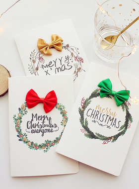 复古欧美蝴蝶结折叠圣诞贺卡 merry christams圣诞节感恩祝福卡片