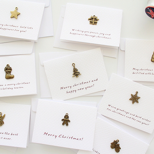 catshow创意复古金属折叠圣诞贺卡 圣诞节迷你祝福小卡片含信封
