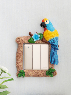 慧心巧聚鹦鹉开关贴3d立体可爱创意保护套客厅墙贴墙面装饰礼物