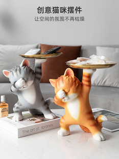 会心巧居入口猫收纳托盘摆件客厅卧室装饰入口茶几家居创意陈设