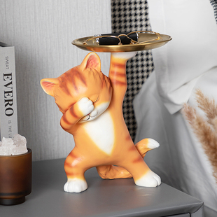 慧心巧聚玄关猫咪收纳托盘摆件客厅卧室装饰玄关茶几家居创意摆设