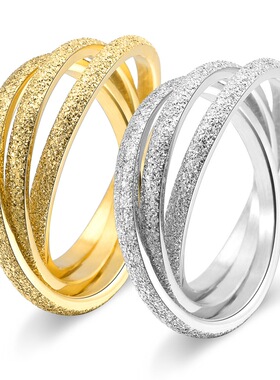 简约小清新磨砂金色钛钢三环戒指女小众设计感闺蜜食指指环不掉色