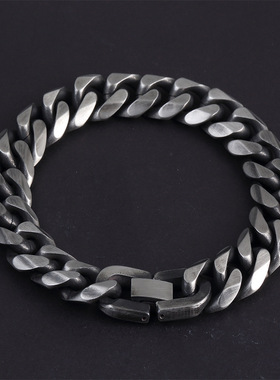 外贸跨境复古做旧古巴手链男潮潮酷钛钢嘻哈个性小众设计男生手镯