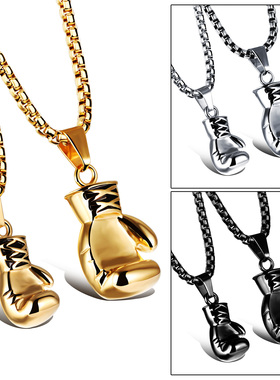 欧美时尚复古健身拳击手套项链男女韩版钛钢霸气朋克情侣吊坠配饰