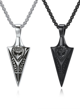 北欧维京字母鹰头箭头吊坠不锈钢铸造图腾渡鸦钛钢复古矛头项链男