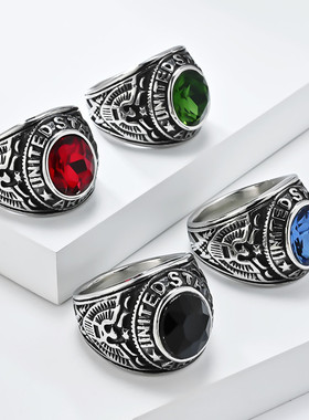 戒指男个性钛钢人工红宝石朋克食指戒指霸气潮人复古创意戒子潮男