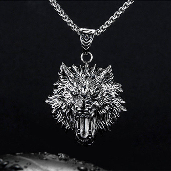 男士项链霸气狼头吊坠 欧美外贸街头嘻哈钛钢铸造金刚狼男士项链
