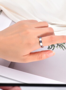 韩版气质甜美钛钢女式彩虹六色小香风戒指高级感镶钻食指环不掉色