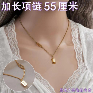 加长款项链女小金砖暴富金条胖妹mm简约钛钢黄金色大