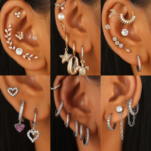 欧美ins耳骨钉耳夹耳环套装高级感女叠戴穿刺耳饰Ear Piercing