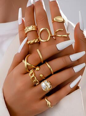 12pcs Ring Sets异形光面戒指指环欧美ins风手饰开口戒指12件套装