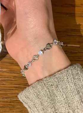 Bracelet Gift甜酷爱心水钻手链简约高级感ins风潮流镂空心形手链