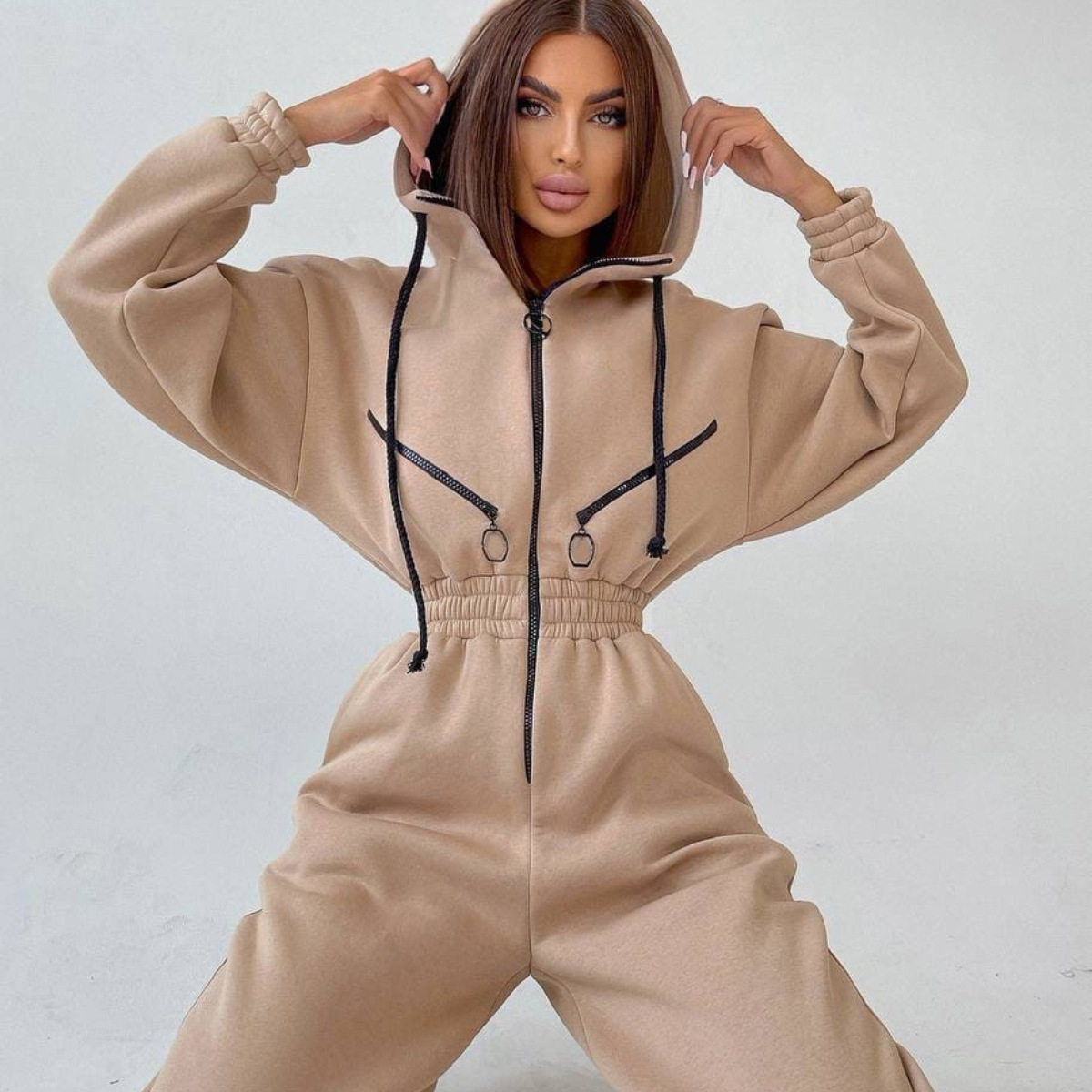 Women Jumpsuit Sport Suit Sets运动休闲女装连帽连体裤连体套装
