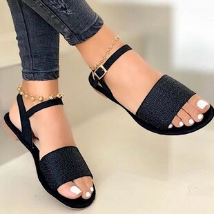 Flat 女 Plus Women 平底大码 扣带休闲凉鞋 Sandals夏季 Size Shoes
