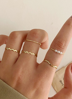 5pcs Women Ring Gift戒指套装 创意ins风食指关节戒尾戒五件套