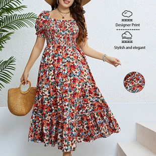 Dresses欧美夏季 Shoulder 碎花一字肩收腰显瘦连衣裙 Off Women