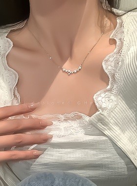 Girl Necklace Choker Gifts锆石小花项链轻奢气质锁骨链配饰品