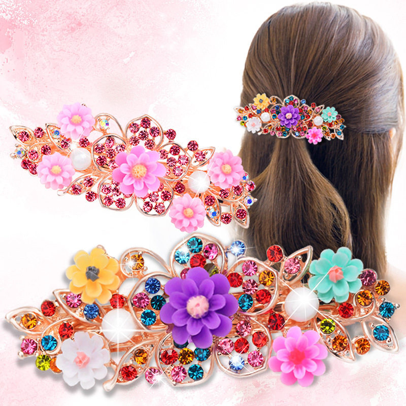 Women Hair Clips Cute Girl Hairpin弹簧夹顶夹水钻大号发夹头饰