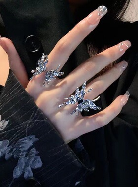Women Finger Rings食指戒小众设计感高级感液态蝴蝶开口戒指女