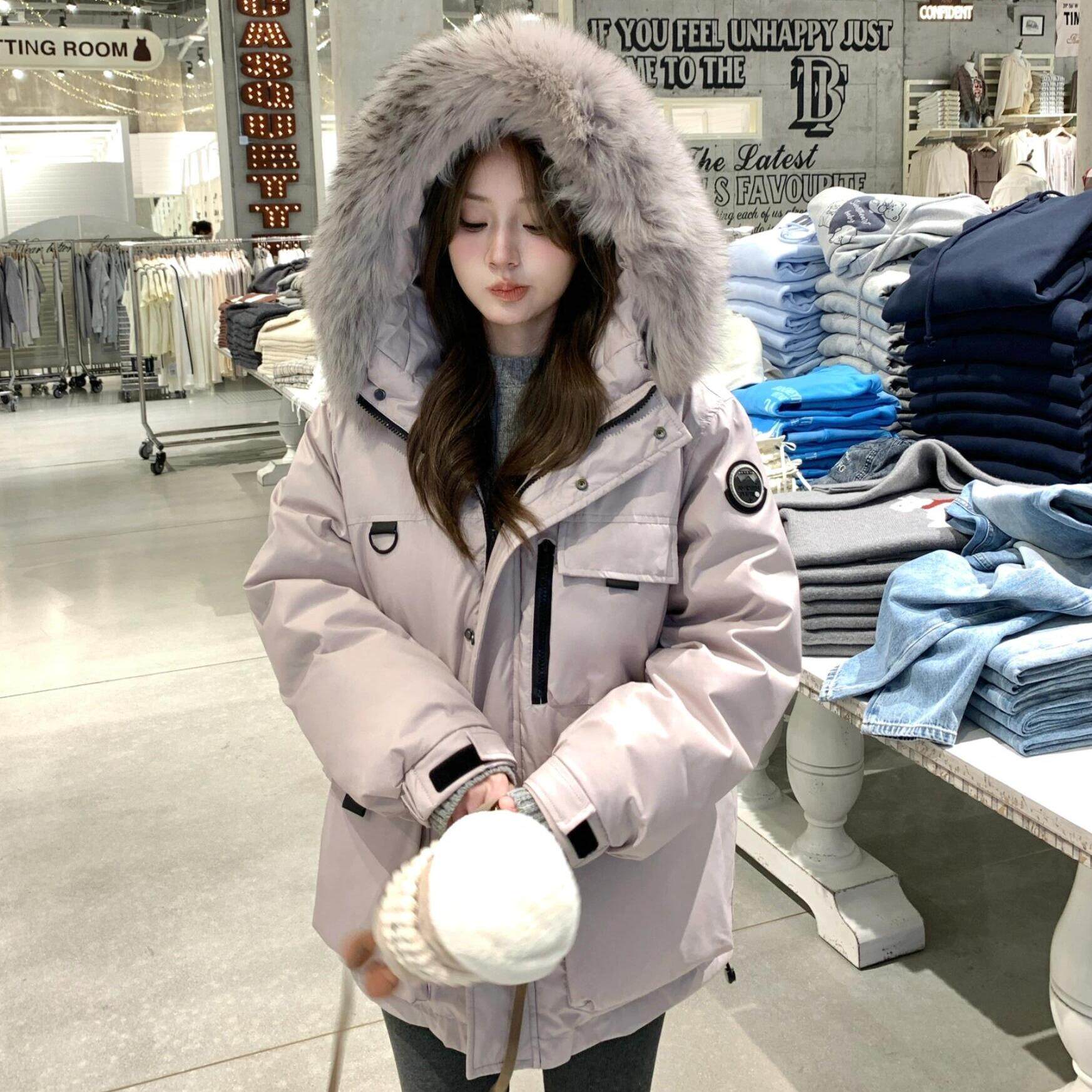 2025新款羽绒服女工装派克服短款小个子大毛领冲锋衣冬季外套反季
