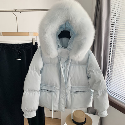 洋气大毛领羽绒服女短款90白鸭绒