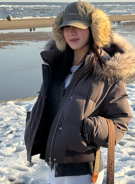 羽绒服女工装大毛领爆款派克服