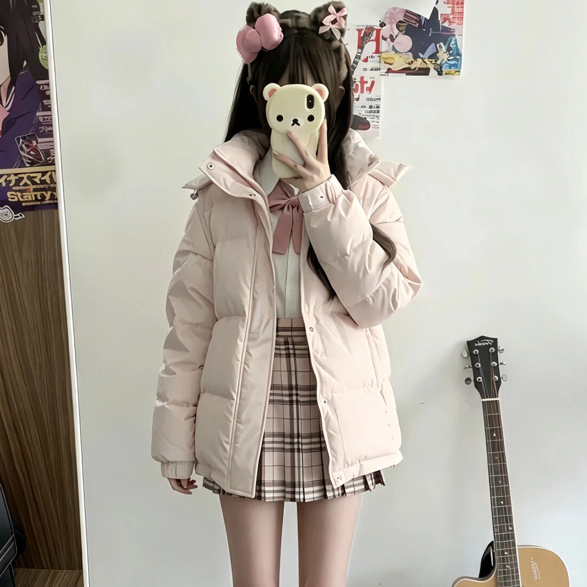中戏短款羽绒服女加厚情侣面包服