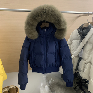 收腰显瘦加厚90白鸭绒外套 新款 大毛领连帽羽绒服女短款 2025年冬季