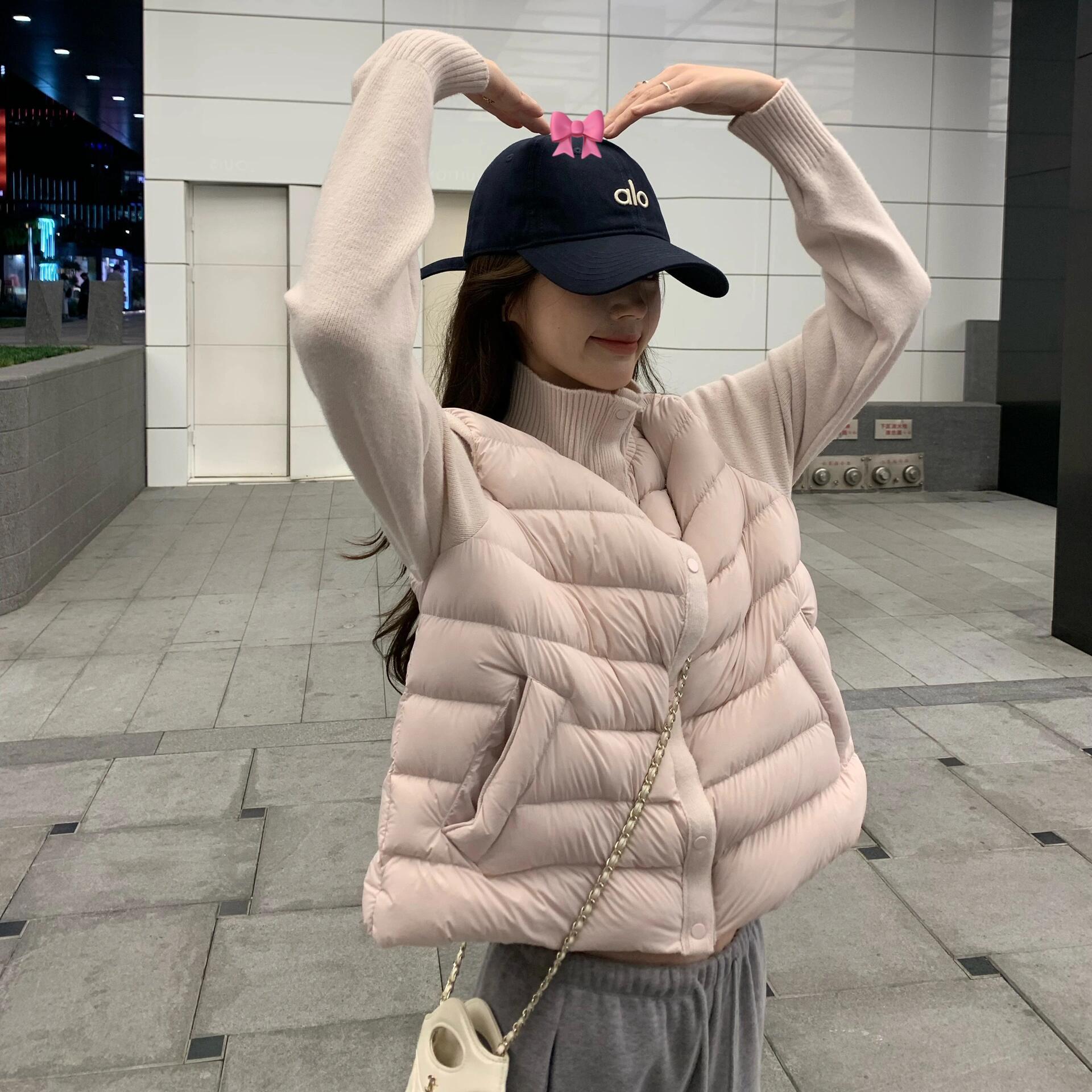 立领拼接羽绒服女短款轻薄排骨