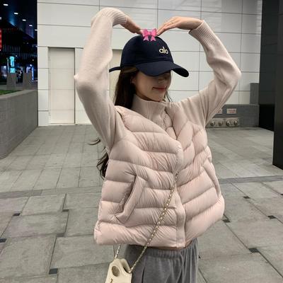 立领拼接羽绒服女短款轻薄排骨