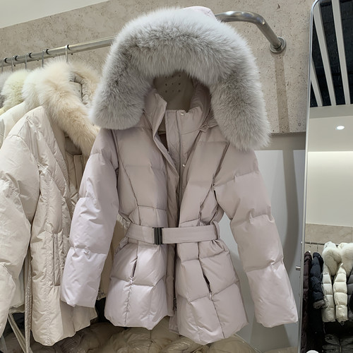 韩系大毛领羽绒服女中长款