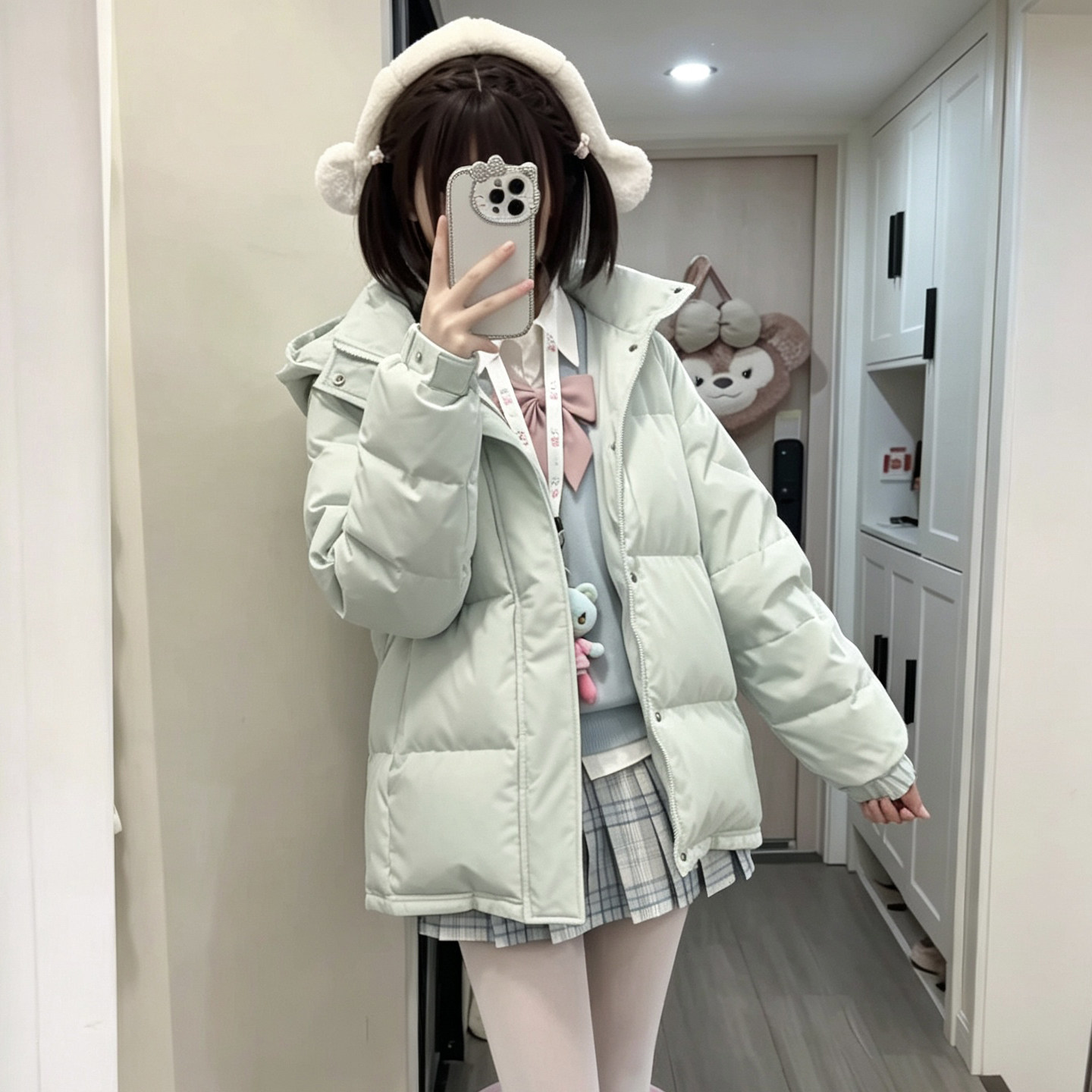 中戏羽绒服女短款学生面包服JK