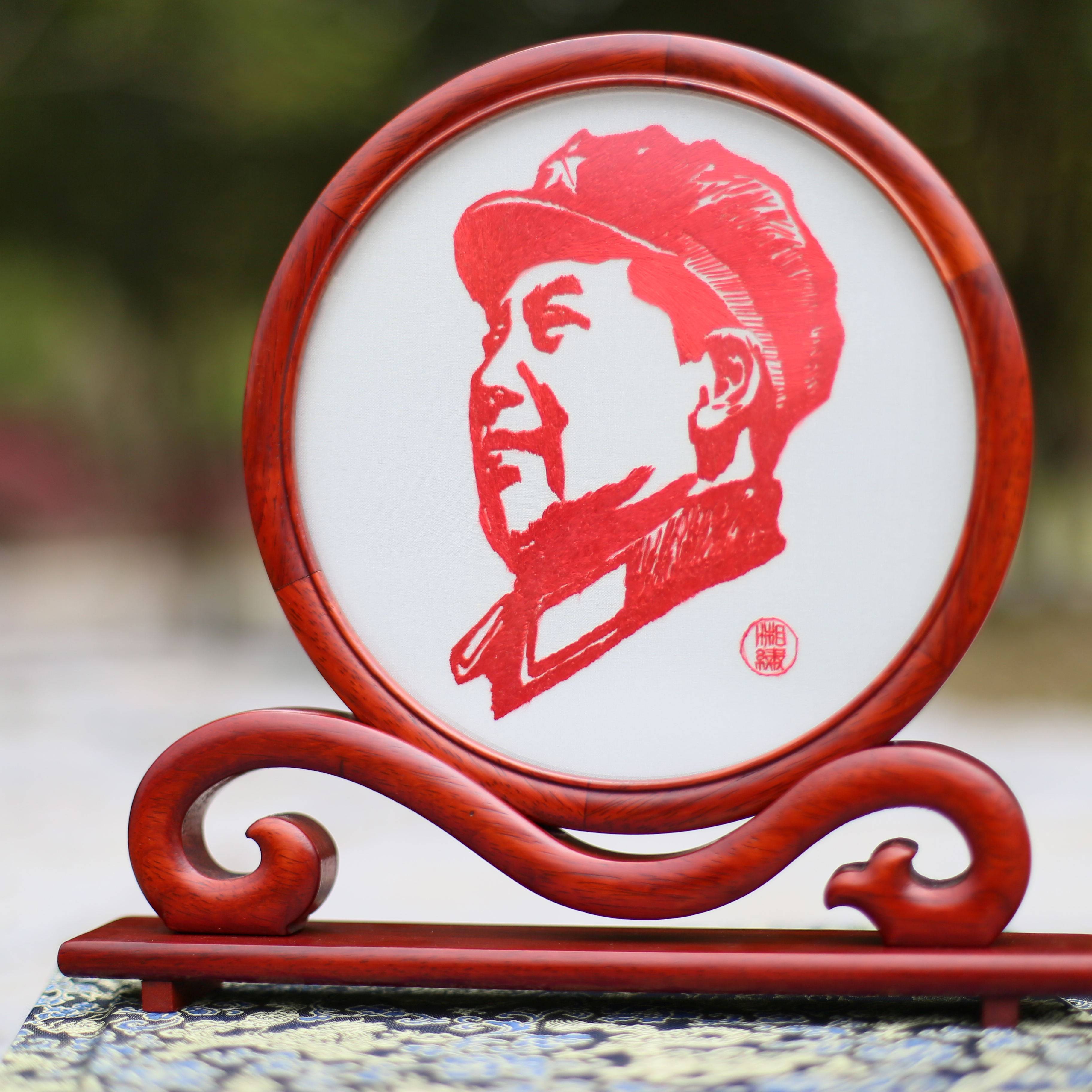 湘绣礼品手工刺绣毛主席双面绣新办公桌书房客厅摆件送客户外国人