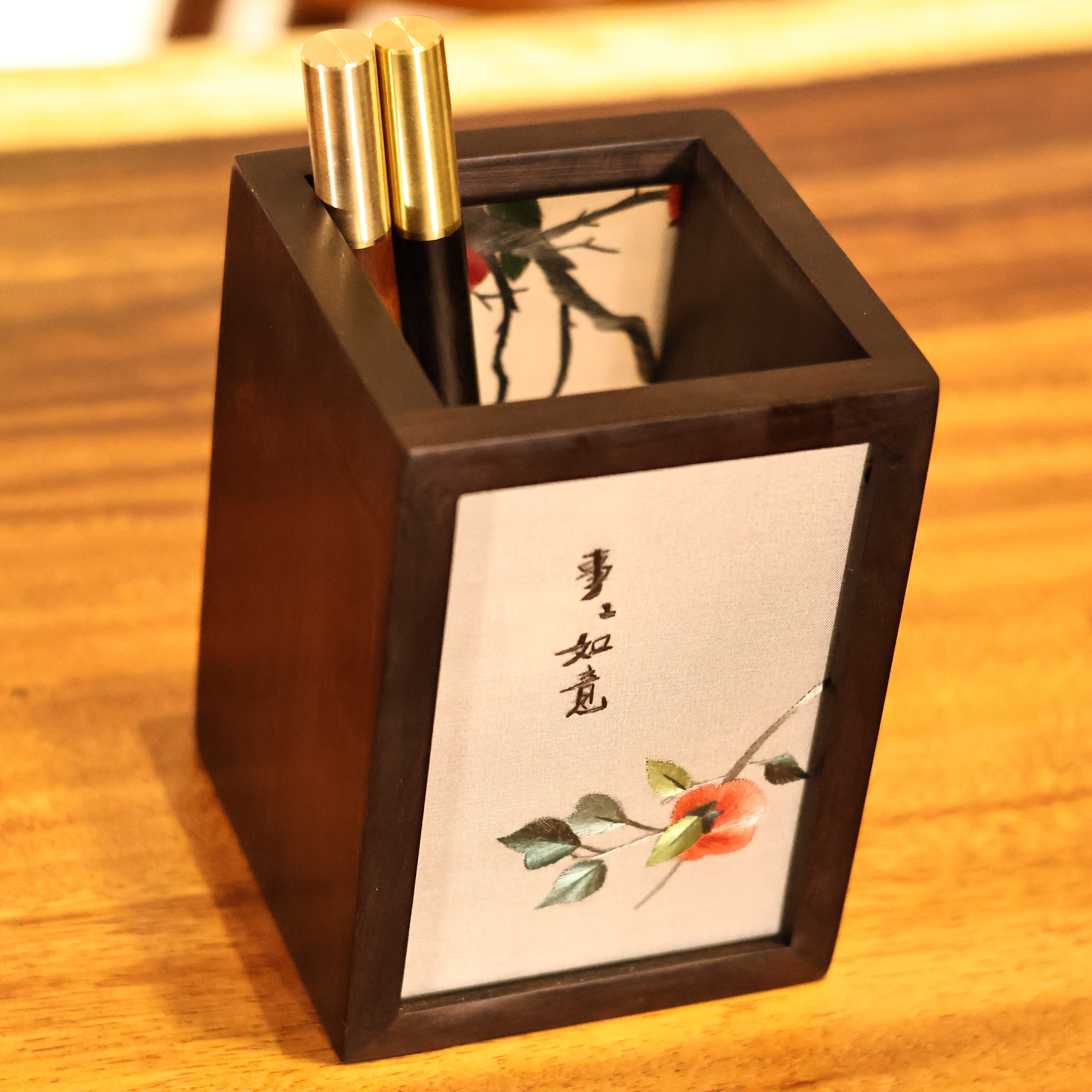 湘绣摆件苏绣胡黑檀木笔筒手工刺绣创意中国风礼品企业礼物礼品盒,家居饰品,桌面摆件,淘宝优惠券,粉丝福利购,淘宝优惠卷