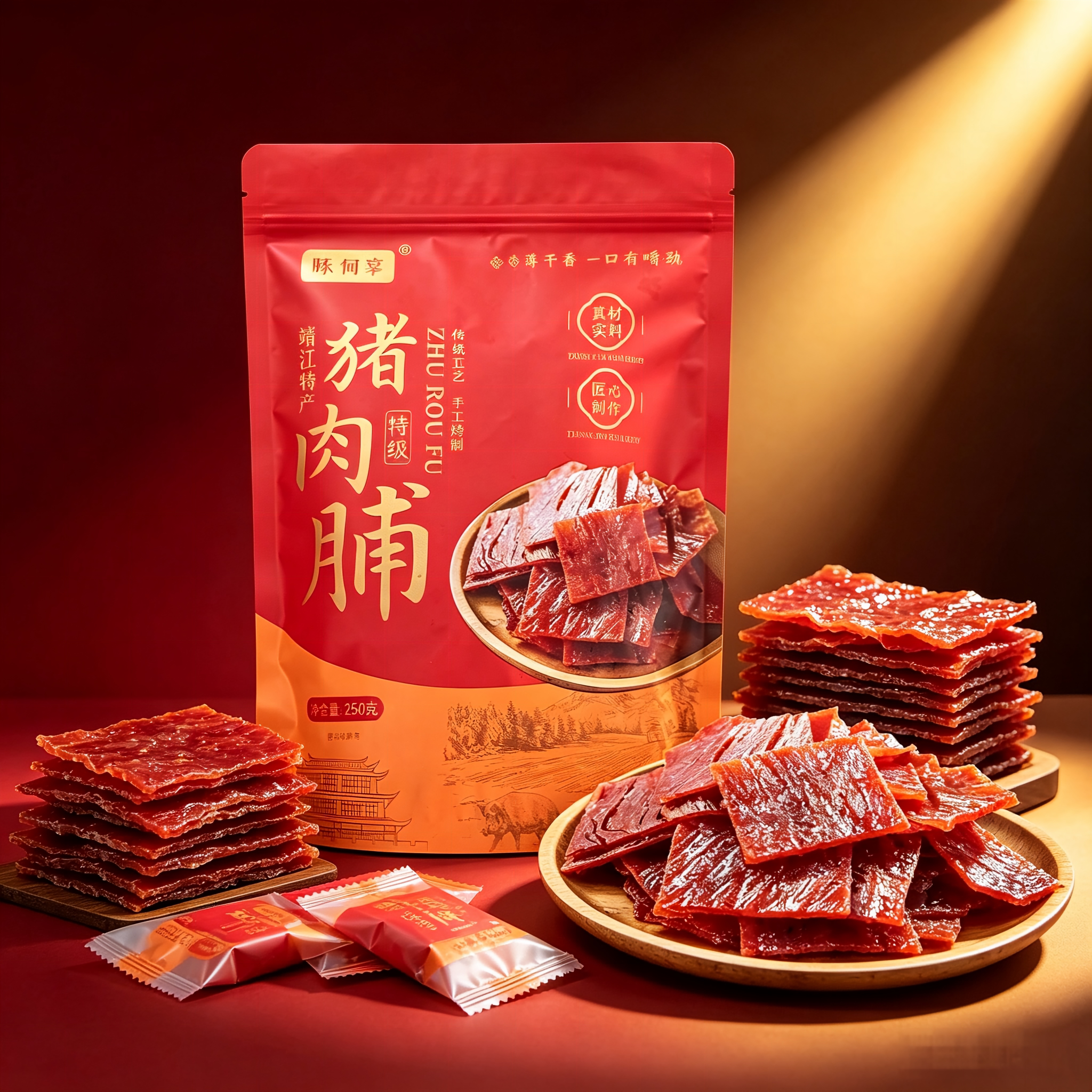 靖江特产豚何辜特级猪肉脯 薄干香250g 手工肉脯休闲零食两袋包邮