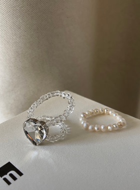 闪亮松紧带小众风串珠水晶戒指