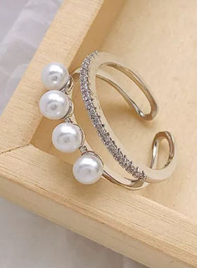 韩版冷淡风百搭珍珠开口戒指
