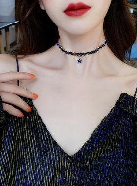 朵朵韩国黑色性感吊坠编织项链