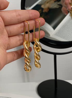 银针粗链条高级感冷淡风长款耳环